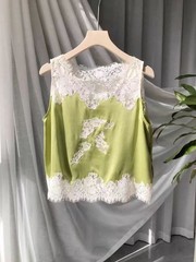 Doen lace patchwork silk vest shorts set