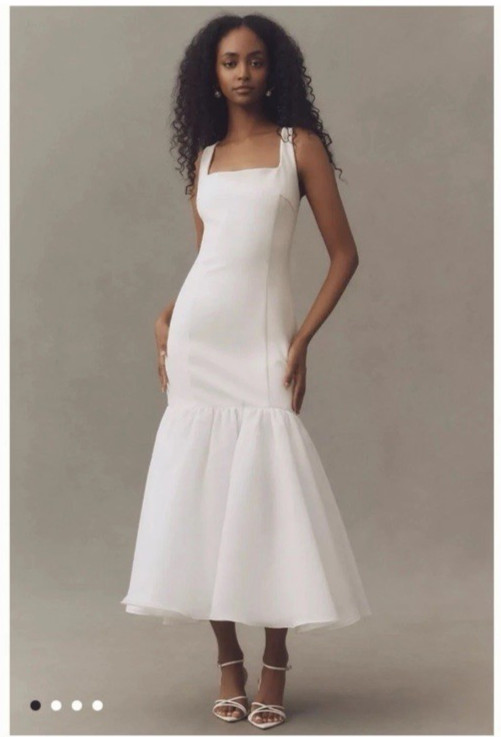 BHLDN Sleeveless Square Neck Trumpet Mermaid Wedding Midi Dress Large