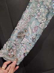 Pakistani Embroidered Anarkali beaded Dress gown Suit Aqua Blue Party Wedding