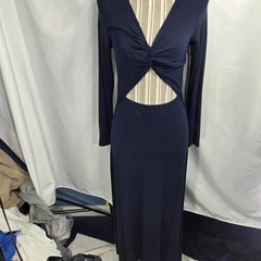 Old Navy Navy Blue Long Sleeve Cut Out Midriff Midi Dress Size Medium