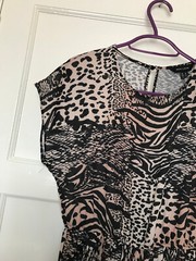 New Look Brown Black Animal Print Sleeveless Satin A Line Pleated Dress UK 10
