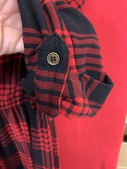 Women’s Derek Heart Maternity Dress- Plaid Red With 3/4 Roll Tab Sleeves-Large