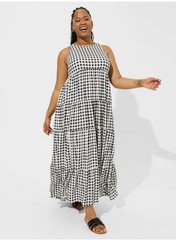 Torrid Maxi Halter Tiered Dress Womens 1X Black White Check Cutie Pie Gingham
