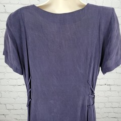 VTG Dorin Frankfurt Blue Purple Silky Short Sleeve Slit Midi Dress Israel Size 2