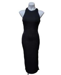 Fiestar BLACK Women&rsquo;s Ribbed Bodycon Halter Neck Midi Dress, US Small