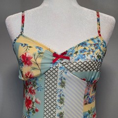 Thirty Thirty Y2K Coquette Patchwork Mesh Midi Slip Dress Floral Feminine Size M