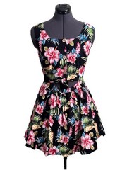 Hell Bunny Vixen black/multi ‘Maui’ floral tropical cut out mini dress small