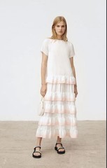 Maje Women&rsquo;s Maxi Dress Short Sleeve Ruffle White FR 36 / US 4 S MFPRO01257 $419