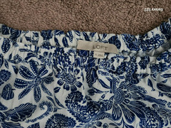 Loft Linen Blend Floral Paisley Off Shoulder Belted Mini Dress Blue White Size S