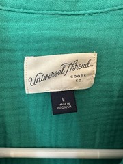 Universal Thread Women&rsquo;s Shirt Dress Green Solid Cotton Button Front Pockets L