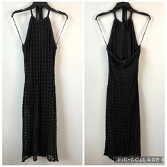 Guess Alina Lurex Halter Neck Crochet Midi Dress Black Metallic M