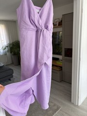 Reiss Purple Linen Wrap Midi Dress V-Neck Adjustable Straps UK 12