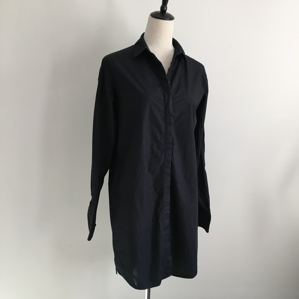 T by ALEXANDER WANG Womens sz Medium Black Rounded Hem Hidden Button Shirt Dress
