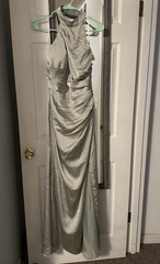 AW Bridal Sage Hrewn Satin Halter Ruched Long Formal Gown Dress Size 12 Regular