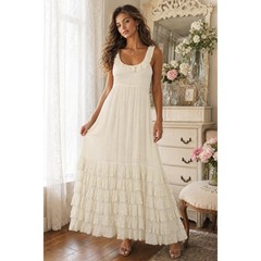 Vintage Papillon Maxi Dress Women&rsquo;s M Yellow Beaded Ruffle Prairie Edwardian