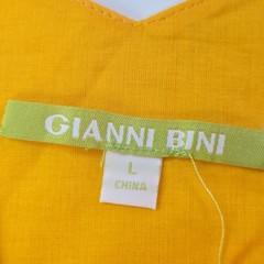Gianni Bini Nancy Tie Sleeve Dress Womens L Citrus Yellow Linen Blend Ruffle Hem