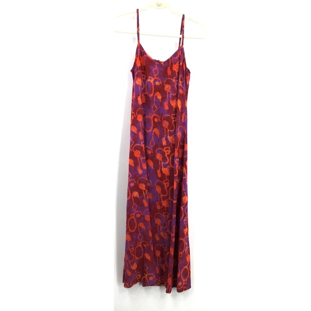 Purple & Orange batik boho hippy maxi dress bright colorful granola crunchy L