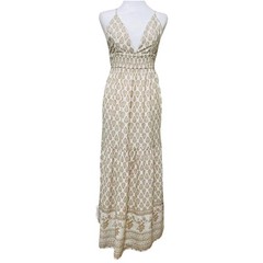 Sim And Sam Maxi Dress Boho Chic Low V Neck Smocked Waist Women’s Sz S Beach