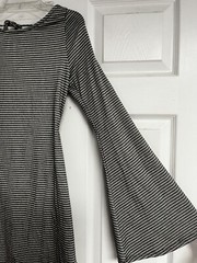 AUDREY 3+1 Black White Gingham Tie Open Back LS Bell Flare Short Dress Sz M NEW