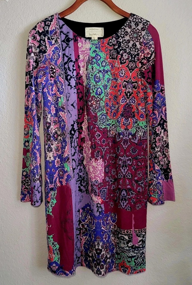 Atelier Nicole Miller Floral Patchwork Dress M Artsy Boho Whimsigoth NWT $310