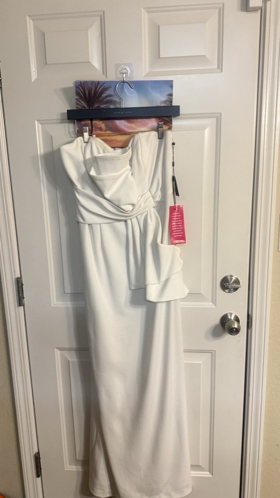 White Formal Gown One Shoulder Sleeveless Ruffle Accent Long Dress Women