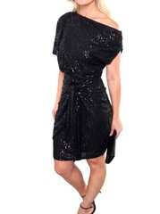 NEW Grace Karin Black Sequin 1-Shoulder Cocktail Dress Sz XL Party Girl Glam
