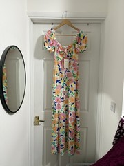 New Women’s Monsoon Cream Floral Puff Sleeve Jersey Maxi Dress size S 8-10
