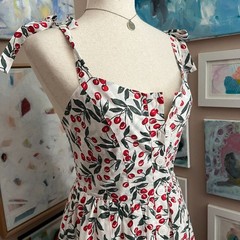 Picnic Dress Code Mode Cherry Print Tie Strap Midi Cottagecore Cotton Size XS