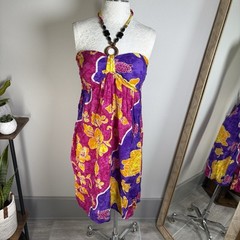 Coco Beach Hawaii Beaded Halter Tropical Floral Turtles Dress Cover One Size OS