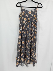 Maurices Women&rsquo;s Gray Floral Dress S Rayon Tiered Maxi Spaghetti Strap