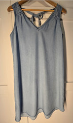 Gap Womens Tall Medium Tencel Chambray Shift Dress Blue Sleeveless Tie Back