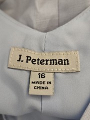 J Peterman Blue Fit & Flare Midi Dress 16 Silk Linen Cap Sleeve Pleated Waist