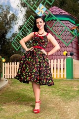 Pinup Couture Swing Dress – Cherry Black Molly Rockabilly 1960s PUG Punk Retro