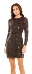 MAC DUGGAL Brown Long Sleeve Sequin Mini Dress size 6 NWT