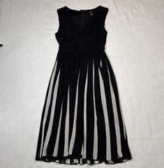 Grace Dresses Sz Med Black /Wht Sleeveless Pleated Midi Skirt Fit Flare Stretch