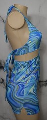 EMVIE&rsquo;S FASHIONS Blue Gold White Yellow Swirl Bikini Mini Dress Small Back Ties