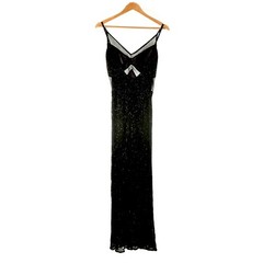 Vintage 90s Scala Silk Bead Formal Black Maxi Gown Dress L Petite Y2K Prom HOKO