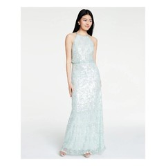 B Darlin Junior Womens 13/14 Teal Sequined Halter Shift Maxi Long Dress NWT Y36