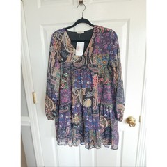 SundayUp Multicolor Paisley Patchwork V-Neck Dress Boho Fairy Cottage Whimsigoth