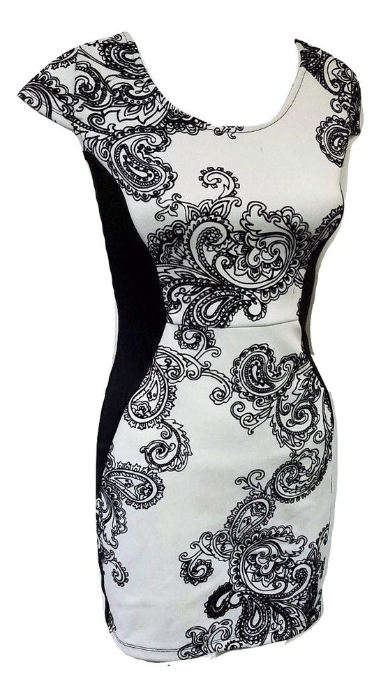 Stitch Btween Between Fitted Cocktail Short Slimming Mini Dress Black Off White