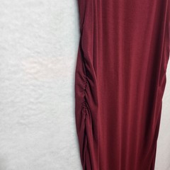 Burgundy Mock Neck Sleeveless Ruched Side Maxi Dress Wine Red RN 17730