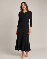 NWT Polo Ralph Lauren Henley Waffle Knit Maxi in Black Thermal Dress L