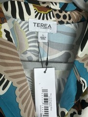 Terea by Andrea Pitter Women&rsquo;s Enamel Blue Crane Print Maxi Straight Dress Lrge1