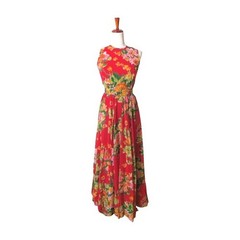 Lanz Originals Vintage Red Floral Maxi Dress Sleeveless Boho Bohemian Size S