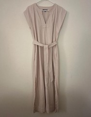 Steve Madden Maxi Dress | Solid Beige | V-Neck | Belted Tie | Sleeveless | M