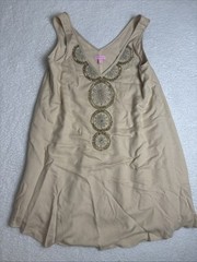 Lilly Pulitzer V neckline Fia Dress in Sand Dune w/ beading pattern Size S
