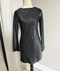Abercrombie and Fitch Black Solid Crew Neck Open Back Bow MiniDress LongSleeve S