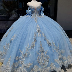 New 2026 Quinceanera Dresses Sweet 16 Glitter Light Blue XV Party Ball Gowns
