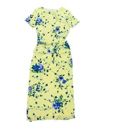 YL by Yair Yellow Floral Silk Short Sleeve Maxi Dress Size 6 with silk belt