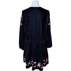 a.n.a Velvet Embroidered Dress Women Large Black Boho Tassel Floral Mini